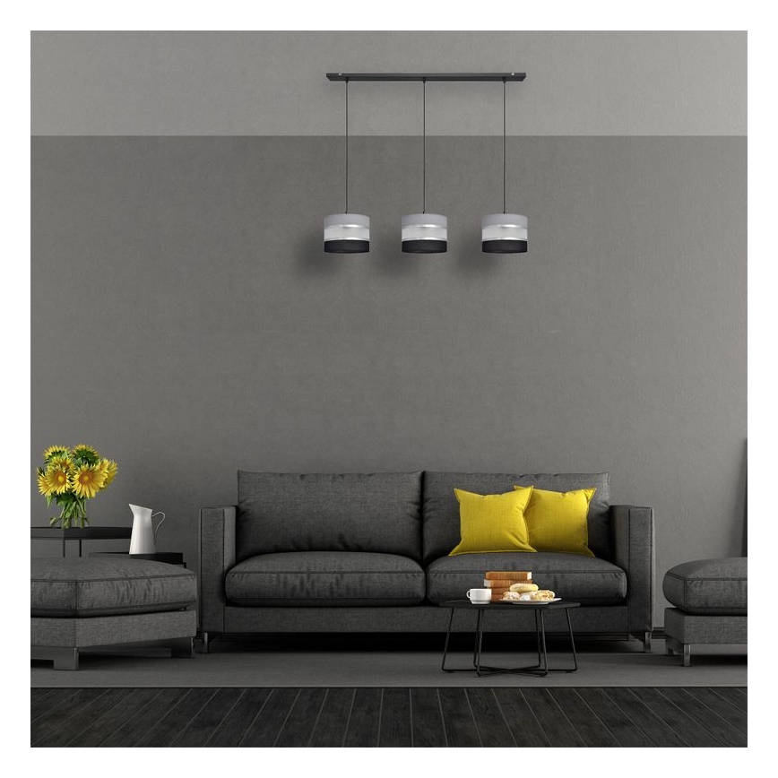 Lustr na lanku HELEN 3xE27/15W/230V černá/šedá/stříbrná