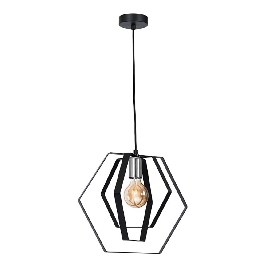 Lustr na lanku HEXAGON 1xE27/60W/230V černá/lesklý chrom