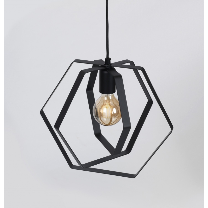 Lustr na lanku HEXAGON 3xE27/60W/230V černá kulatý