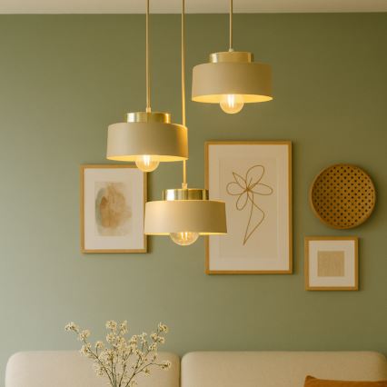 Lustr na lanku IGNIA 3xE27/60W/230V béžová/zlatá