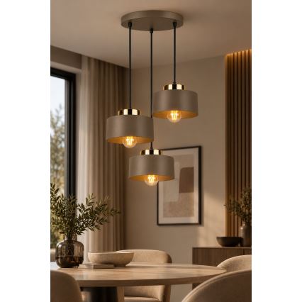 Lustr na lanku IGNIA 3xE27/60W/230V hnědá/zlatá
