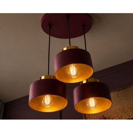 Lustr na lanku IGNIA 3xE27/60W/230V vínová/zlatá