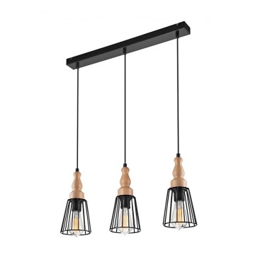 Lustr na lanku INGRID 3xE27/60W/230V černá/buk