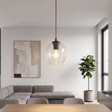 Lustr na lanku ISTAR 1xE27/15W/230V červená/čirá