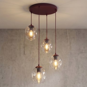 Lustr na lanku ISTAR 4xE27/15W/230V červená/čirá