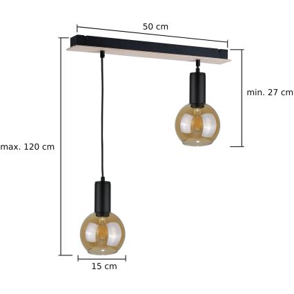 Lustr na lanku JANTAR WOOD 2xE27/60W/230V