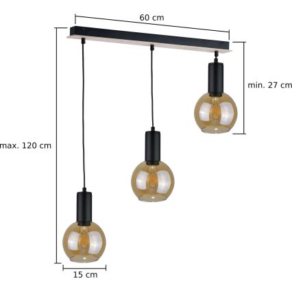 Lustr na lanku JANTAR WOOD 3xE27/60W/230V