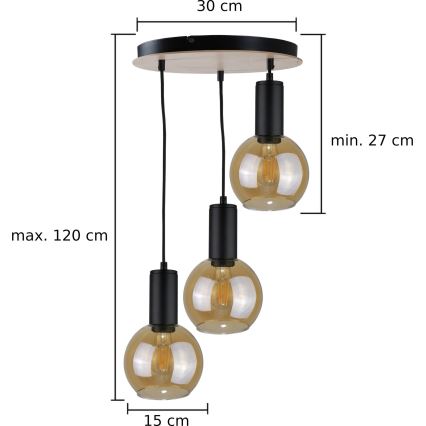 Lustr na lanku JANTAR WOOD 3xE27/60W/230V pr. 30 cm