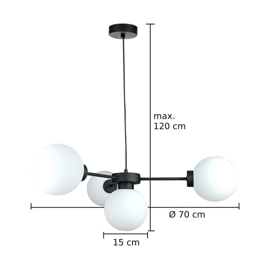 Lustr na lanku KALIOPE 4xE14/50W/230V černá/bílá