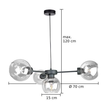 Lustr na lanku KALIOPE 4xE27/60W/230V černá/čirá