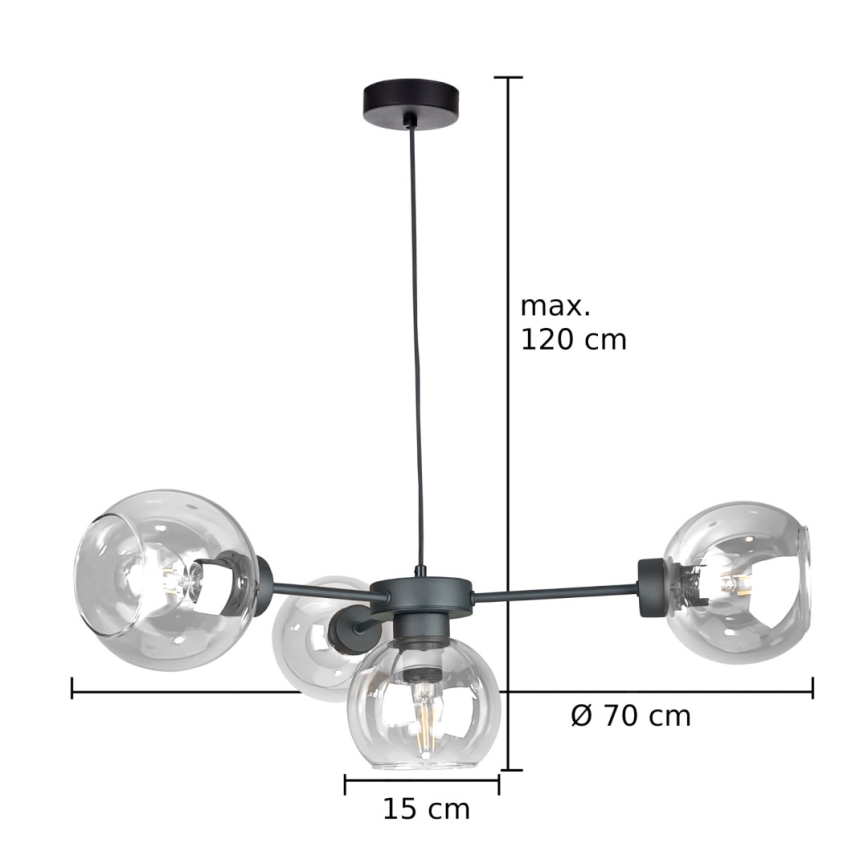Lustr na lanku KALIOPE 4xE27/60W/230V černá/čirá