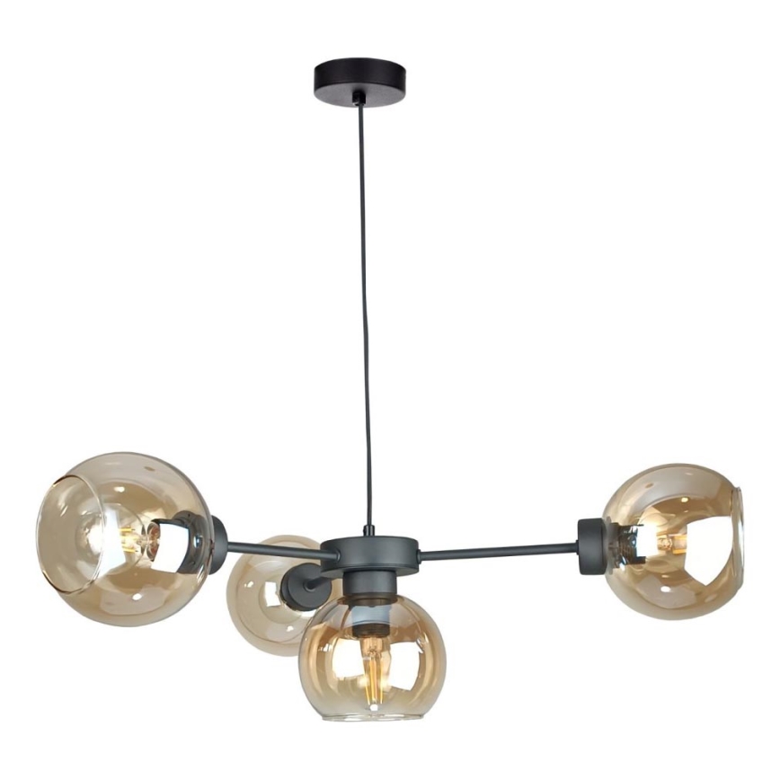 Lustr na lanku KALIOPE 4xE27/60W/230V černá/kouřová béžová