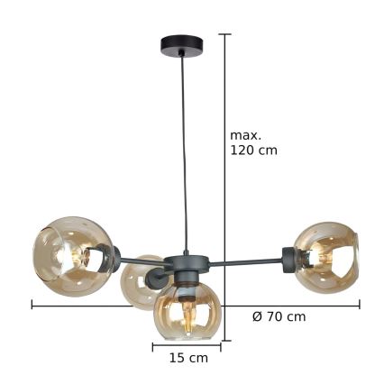 Lustr na lanku KALIOPE 4xE27/60W/230V černá/kouřová béžová