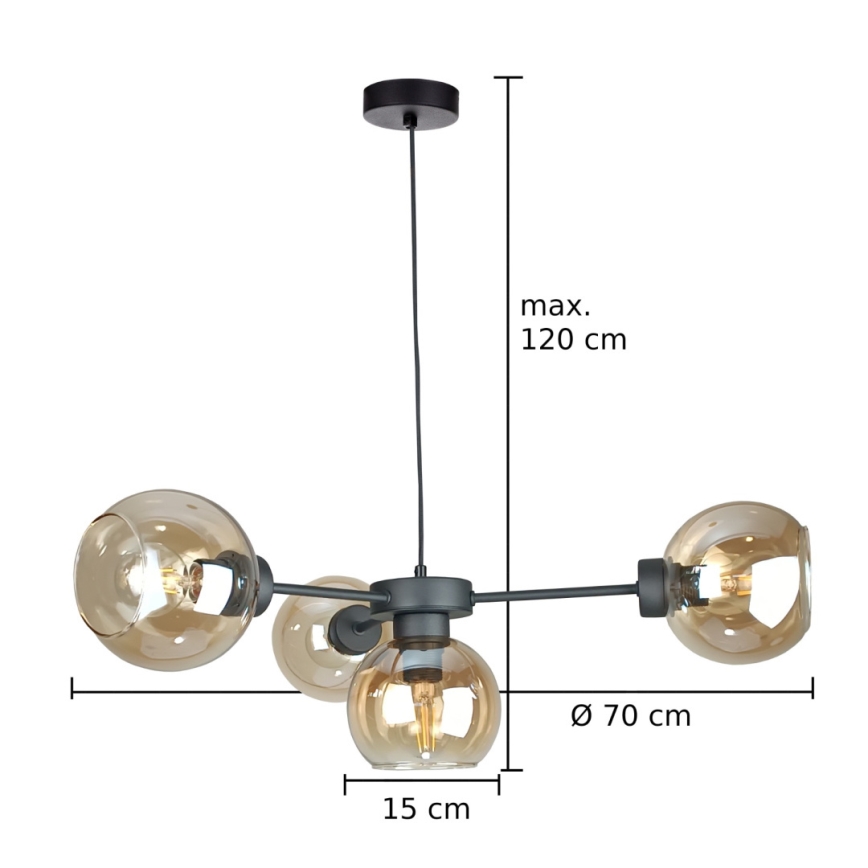 Lustr na lanku KALIOPE 4xE27/60W/230V černá/kouřová béžová