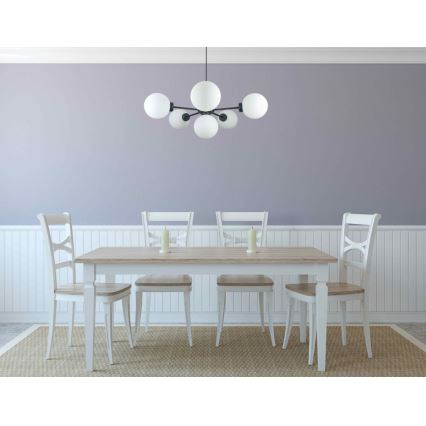 Lustr na lanku KALIOPE 6xE14/50W/230V černá/bílá