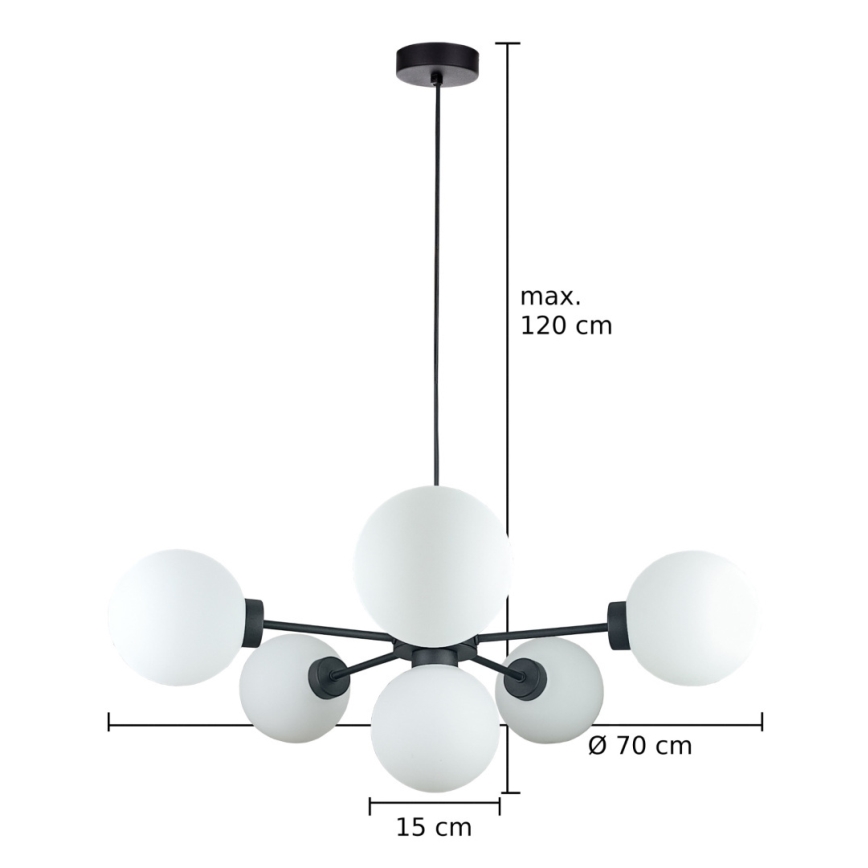 Lustr na lanku KALIOPE 6xE14/50W/230V černá/bílá