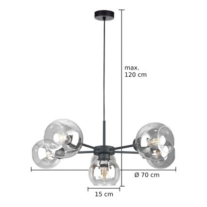 Lustr na lanku KALIOPE 6xE27/60W/230V černá/čirá