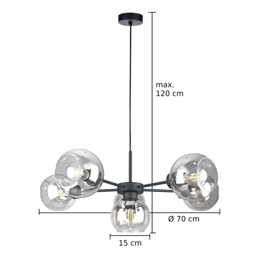 Lustr na lanku KALIOPE 6xE27/60W/230V černá/čirá