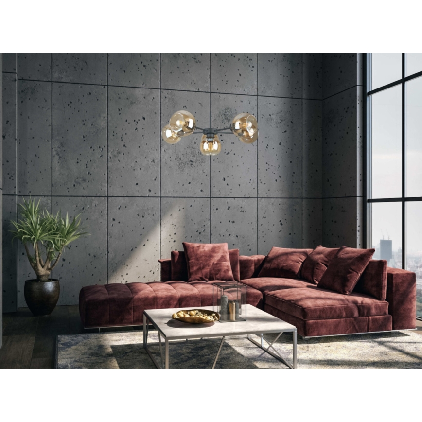 Lustr na lanku KALIOPE 6xE27/60W/230V černá/kouřová béžová