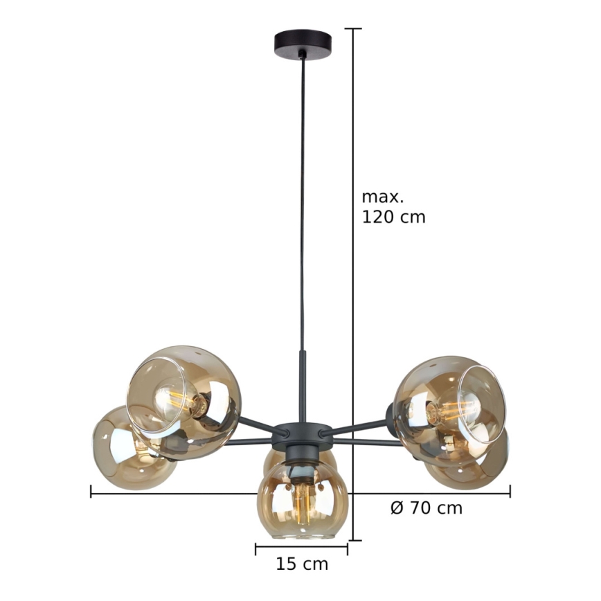 Lustr na lanku KALIOPE 6xE27/60W/230V černá/kouřová béžová