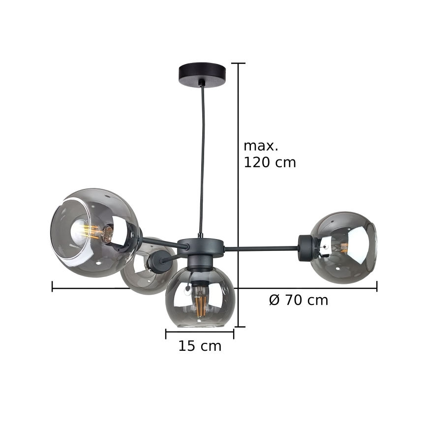 Lustr na lanku KALIOPE 6xE27/60W/230V černá/kouřová černá