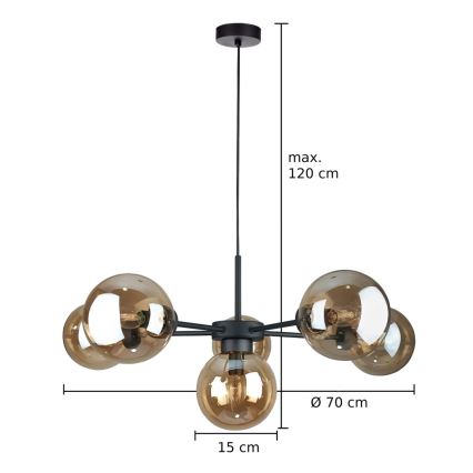 Lustr na lanku KALIOPE II 6xE14/50W/230V černá/kouřová béžová