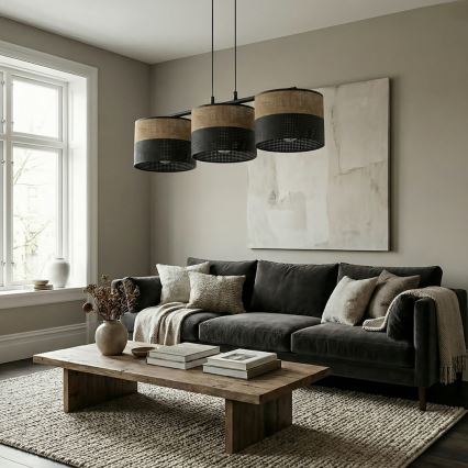 Lustr na lanku KARBON 3xE27/15W/230V černá/hnědá