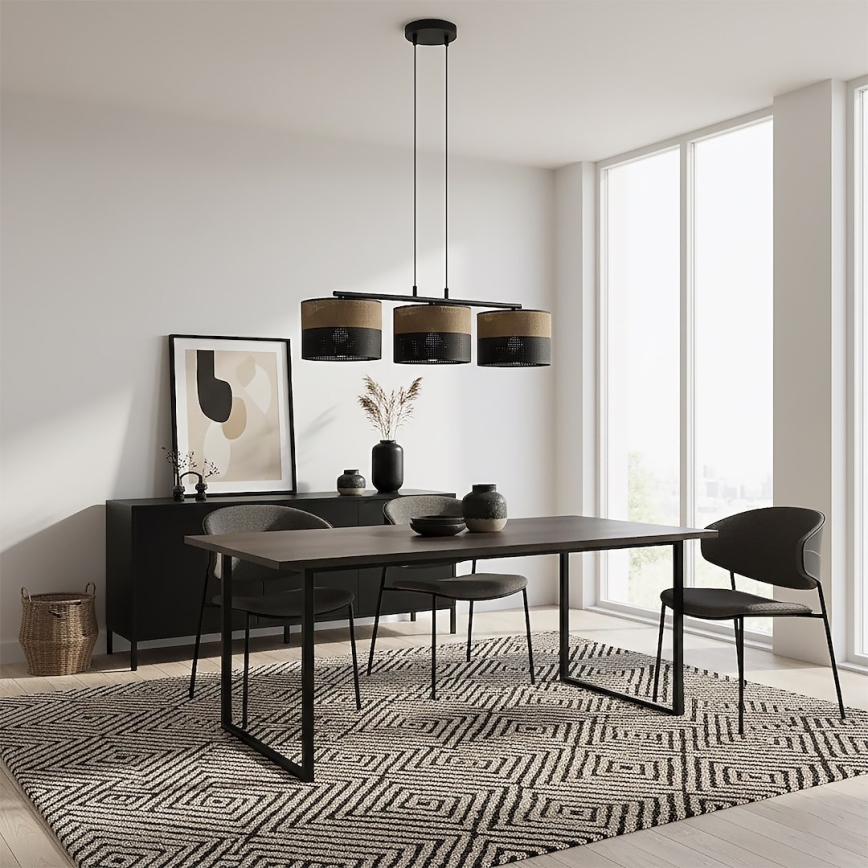 Lustr na lanku KARBON 3xE27/15W/230V černá/hnědá