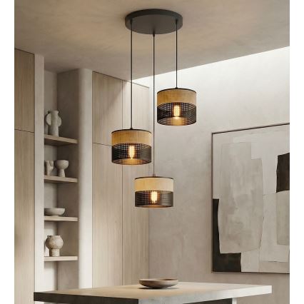 Lustr na lanku KARBON 3xE27/15W/230V černá/hnědá