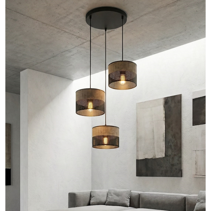 Lustr na lanku KARBON 3xE27/15W/230V černá/hnědá