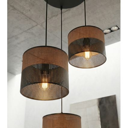 Lustr na lanku KARBON 3xE27/15W/230V černá/hnědá