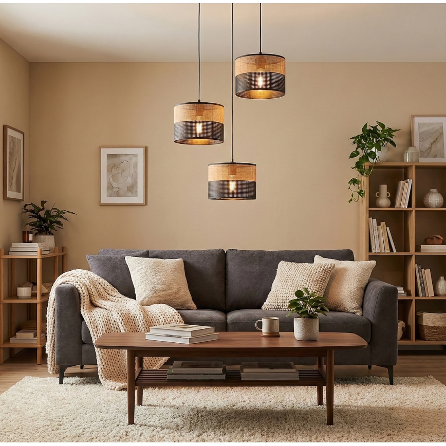 Lustr na lanku KARBON 3xE27/15W/230V černá/hnědá