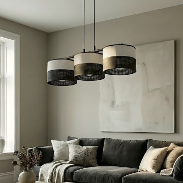 Lustr na lanku KARBON 3xE27/15W/230V černá/šedá