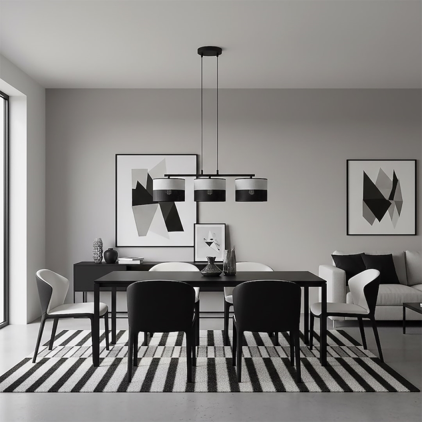 Lustr na lanku KARBON 3xE27/15W/230V černá/šedá