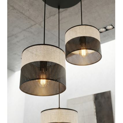 Lustr na lanku KARBON 3xE27/15W/230V černá/šedá