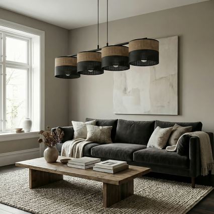 Lustr na lanku KARBON 4xE27/15W/230V černá/hnědá