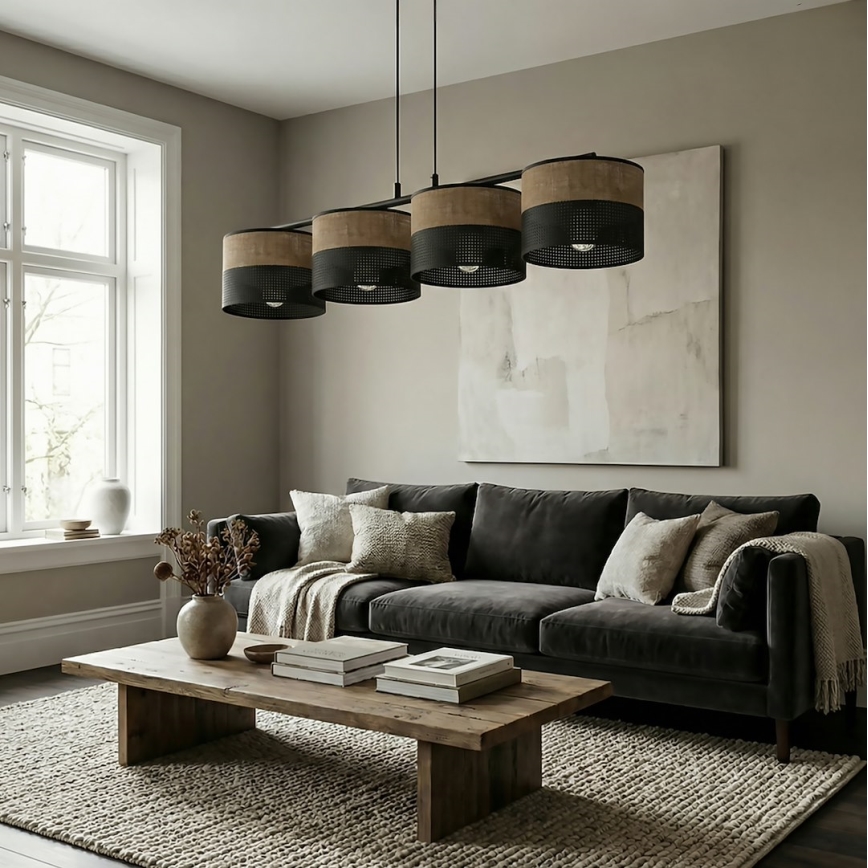 Lustr na lanku KARBON 4xE27/15W/230V černá/hnědá