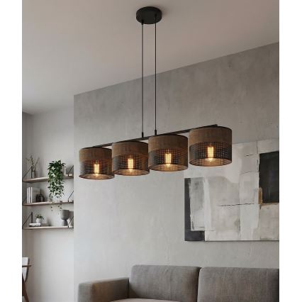 Lustr na lanku KARBON 4xE27/15W/230V černá/hnědá