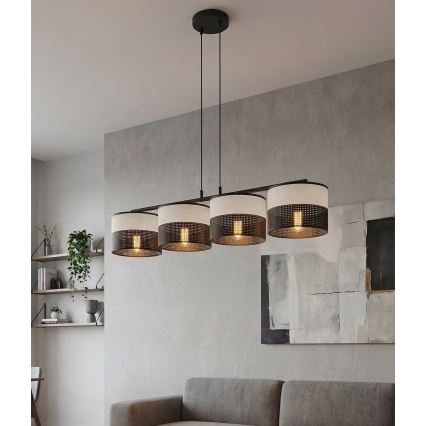 Lustr na lanku KARBON 4xE27/15W/230V černá/šedá