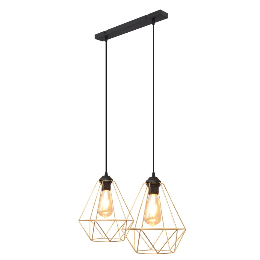 Lustr na lanku KARO 2xE27/15W/230V zlatá/černá