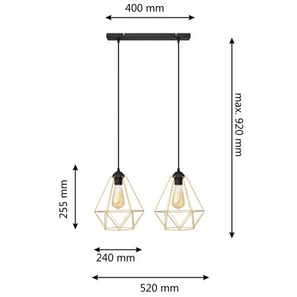 Lustr na lanku KARO 2xE27/15W/230V zlatá/černá