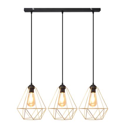 Lustr na lanku KARO 3xE27/15W/230V zlatá/černá