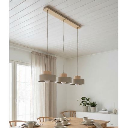 Lustr na lanku KIVI 3xE27/15W/230V béžová