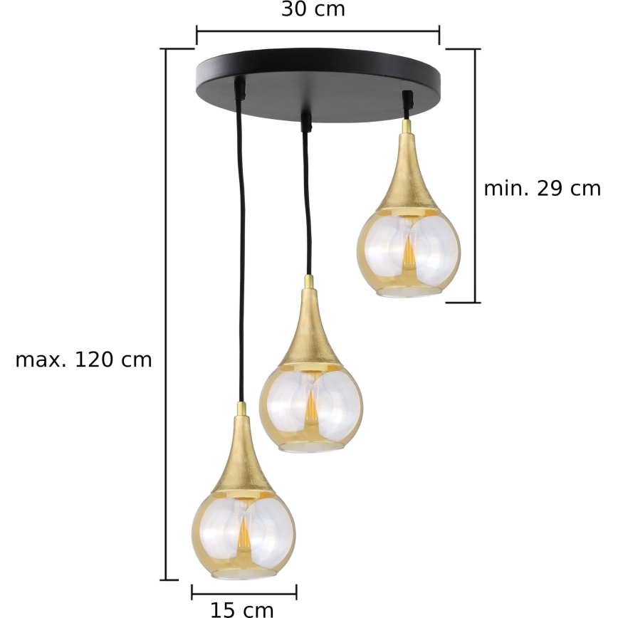 Lustr na lanku LACRIMA HONEY 3xE27/60W/230V pr. 30 cm
