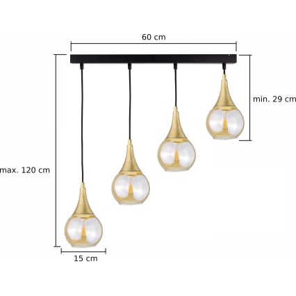 Lustr na lanku LACRIMA HONEY 4xE27/60W/230V