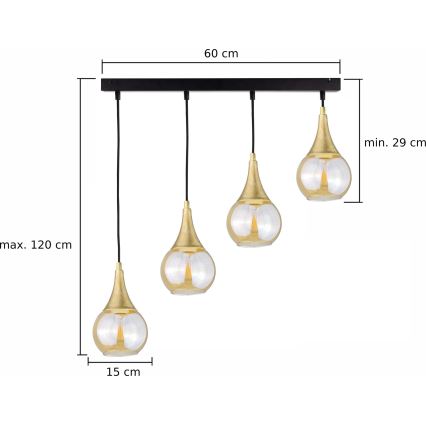 Lustr na lanku LACRIMA HONEY 4xE27/60W/230V