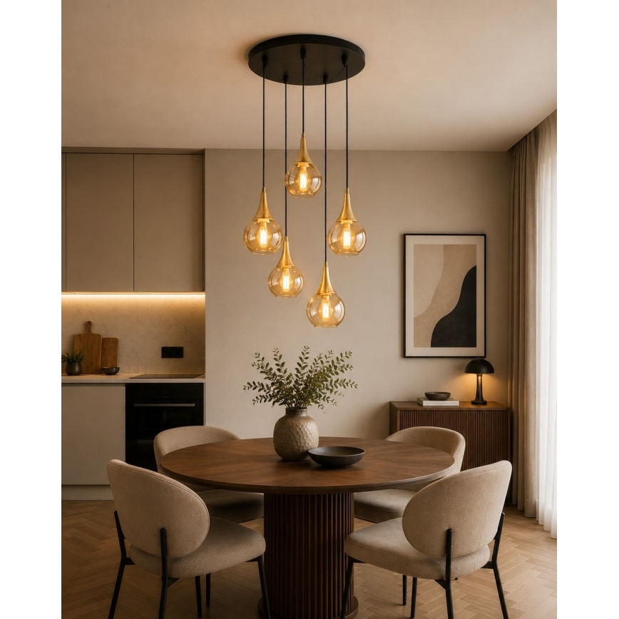 Lustr na lanku LACRIMA HONEY 5xE27/60W/230V pr. 45 cm
