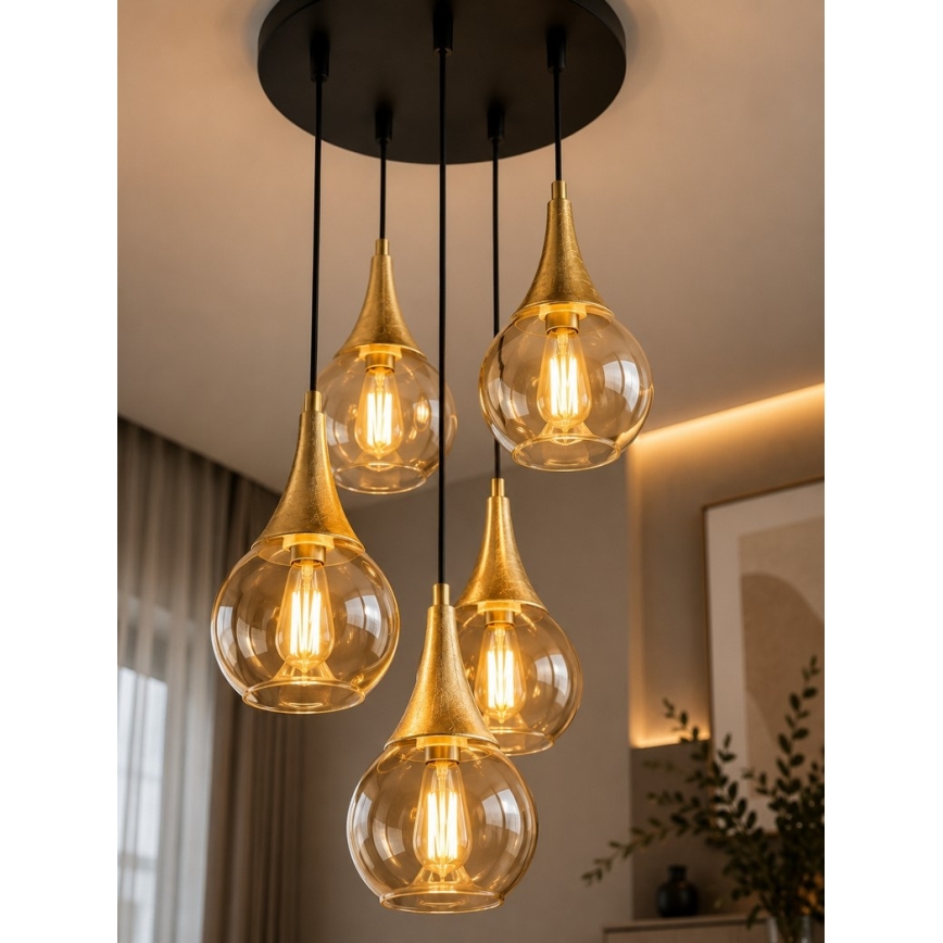 Lustr na lanku LACRIMA HONEY 5xE27/60W/230V pr. 45 cm