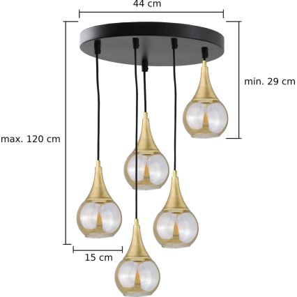 Lustr na lanku LACRIMA HONEY 5xE27/60W/230V pr. 45 cm