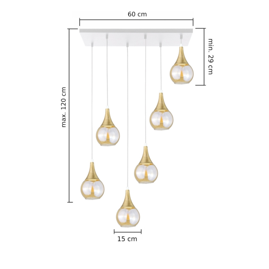 Lustr na lanku LACRIMA HONEY 6xE27/60W/230V bílá/zlatá/kouřová béžová